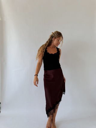 Brown Lace Midi Skirt -