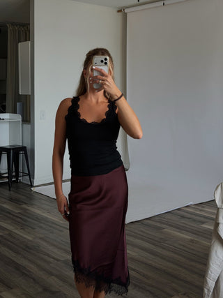 Brown Lace Midi Skirt -