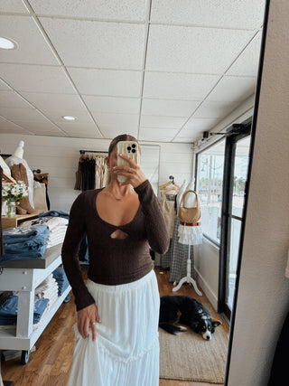 Brown Long Sleeve Keyhole Top - 