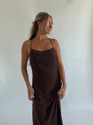 Brown Polka Dot Midi Dress -