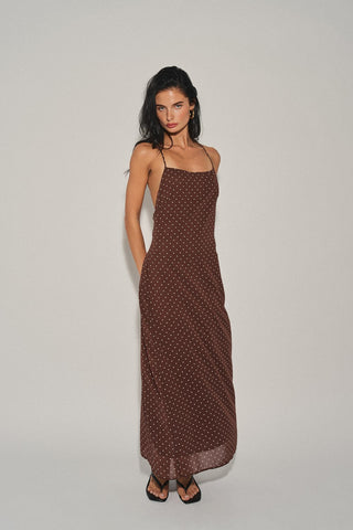 Brown Polka Dot Midi Dress -