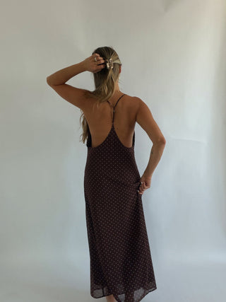 Brown Polka Dot Midi Dress -