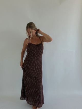 Brown Polka Dot Midi Dress -
