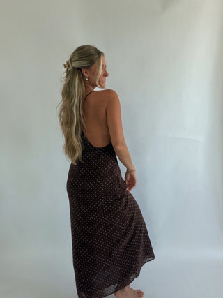 Brown Polka Dot Midi Dress -