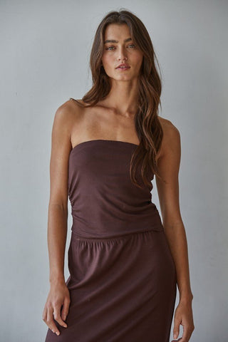 Brown Ruched Tube Top - 