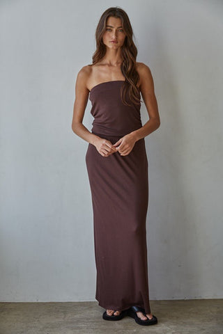 Brown Ruched Tube Top - 