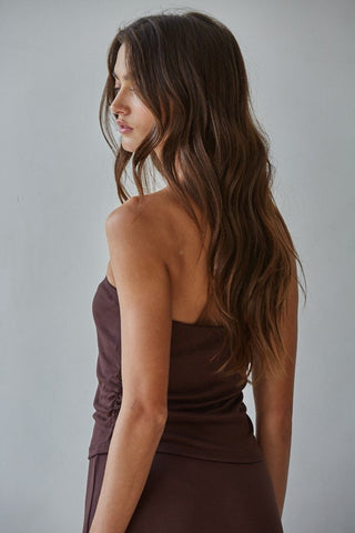 Brown Ruched Tube Top - 