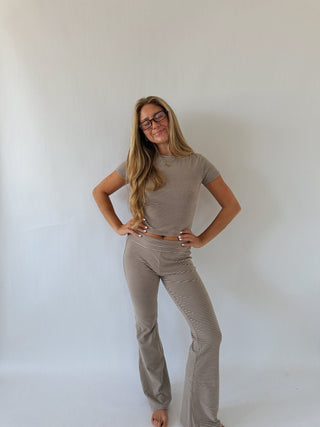 Brown Striped Short Sleeve Top -