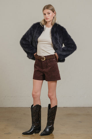 Brown Suede Shorts - 