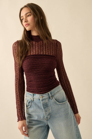 Burgundy Lace Bodysuit - 