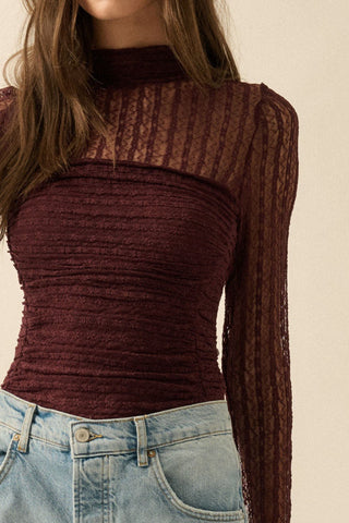 Burgundy Lace Bodysuit - 