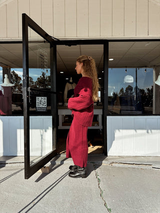 Burgundy Off Shoulder Oversized Sweater - 