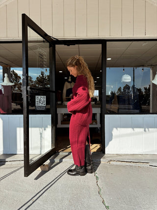 Burgundy Off Shoulder Oversized Sweater - 