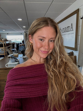 Burgundy Off Shoulder Oversized Sweater - 