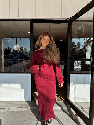 Burgundy Off Shoulder Oversized Sweater - 