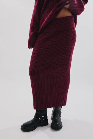 Burgundy Off Shoulder Oversized Sweater - 