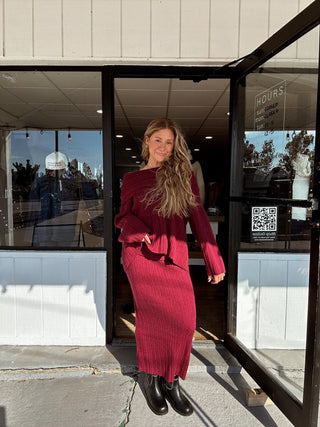 Burgundy Off Shoulder Oversized Sweater - 