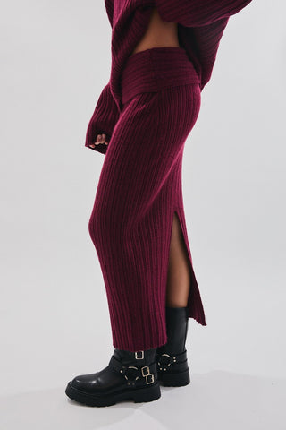 Burgundy Off Shoulder Oversized Sweater - 
