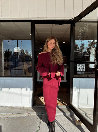 Burgundy Off Shoulder Oversized Sweater - 