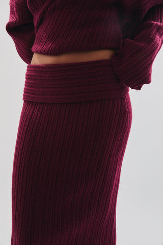 Burgundy Off Shoulder Oversized Sweater - 