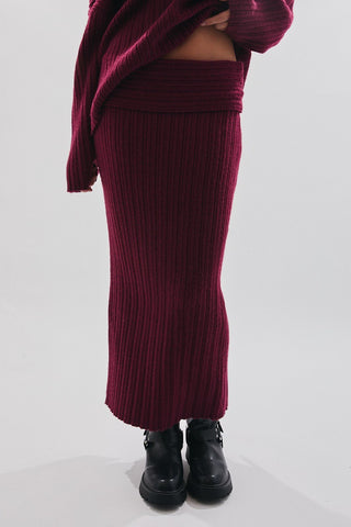 Burgundy Off Shoulder Oversized Sweater - 