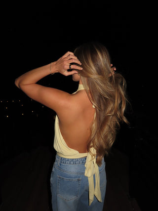 Butter High Neck Open Back Tie Top - 