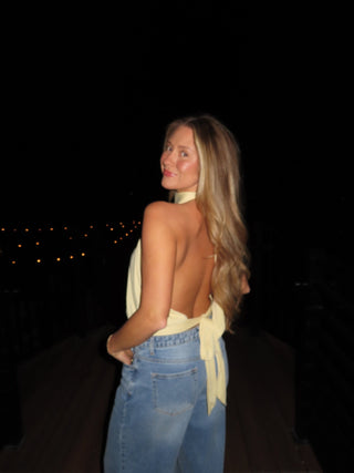 Butter High Neck Open Back Tie Top - 