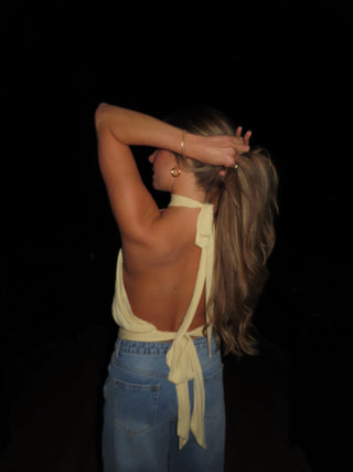 Butter High Neck Open Back Tie Top - 