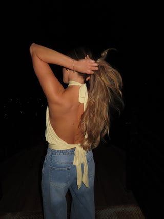 Butter High Neck Open Back Tie Top - 