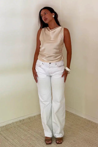 Butter Satin Open Back Top - 
