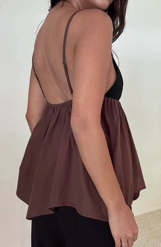 Contrast Brown Spaghetti Strap Top - 
