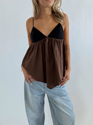 Contrast Brown Spaghetti Strap Top - 