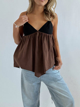 Contrast Brown Spaghetti Strap Top - 