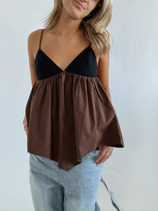 Contrast Brown Spaghetti Strap Top - 