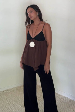 Contrast Brown Spaghetti Strap Top - 
