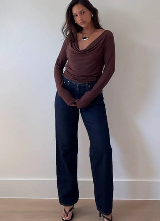 Cowl Neck Long Sleeve Top - 