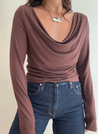 Cowl Neck Long Sleeve Top - 