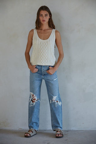Cream Knit Tank Top - 