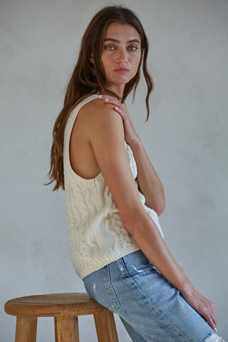 Cream Knit Tank Top - 