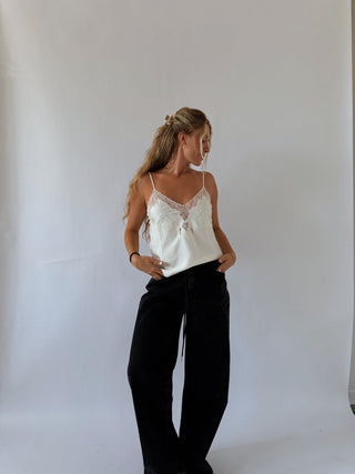 Cream Satin Lace Cami Top -