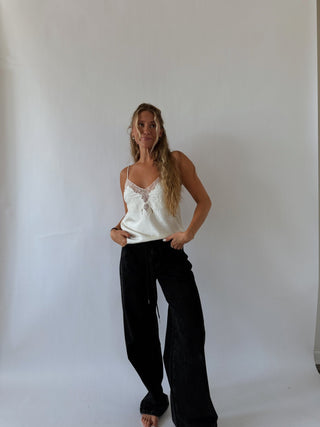 Cream Satin Lace Cami Top -