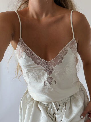 Cream Satin Lace Cami Top -