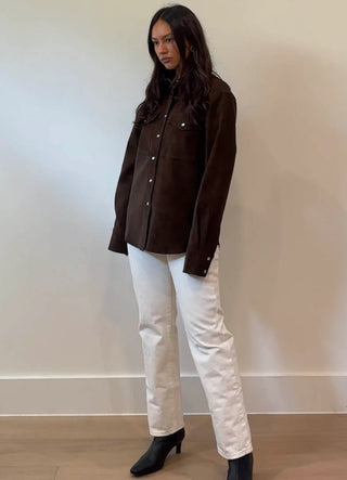 Dark Brown Suede Button Up - 