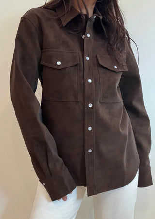 Dark Brown Suede Button Up - 