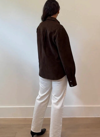 Dark Brown Suede Button Up - 