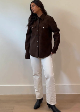 Dark Brown Suede Button Up - 