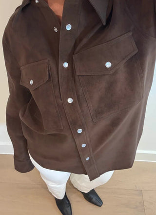 Dark Brown Suede Button Up - 