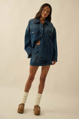 Dark Wash Oversized Denim Jacket - 