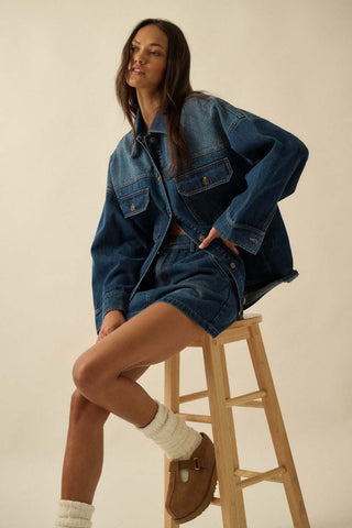 Dark Wash Oversized Denim Jacket - 