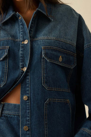 Dark Wash Oversized Denim Jacket - 